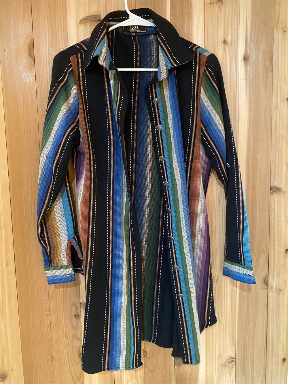 L&B Black Multicolor Vertical Stripe Button-Down Tunic